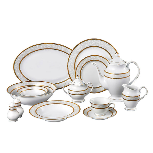 Elegant 57 Pcs Porcelain Dinnerware Set for 8 People - Home Trends, Gold Border