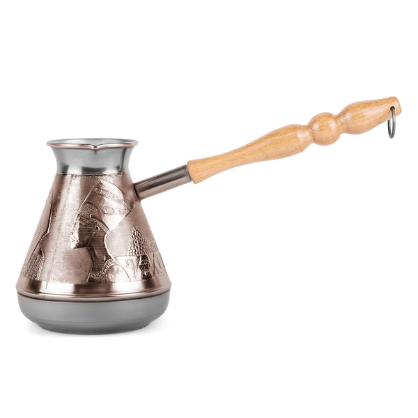 HOMEHUT Premium Egypt Copper Cezve with Wooden Handle Handcrafted Turkish Coffee Maker Up to 8 Cups