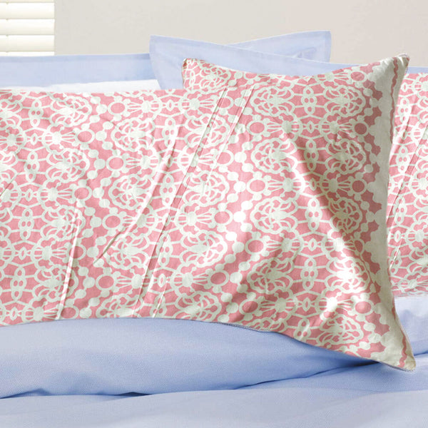 HOMEHUT White & Pink Pattern Queen Size Pillow with 100% Cotton Cover Buckwheat Husk Filling Bed Pillow