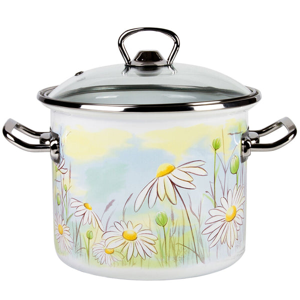 Daisy Fields Cylindrical Enamel Pot 5.5L – Healthy Hypoallergenic Nonstick Pot – Electric & Induction Safe Cookware
