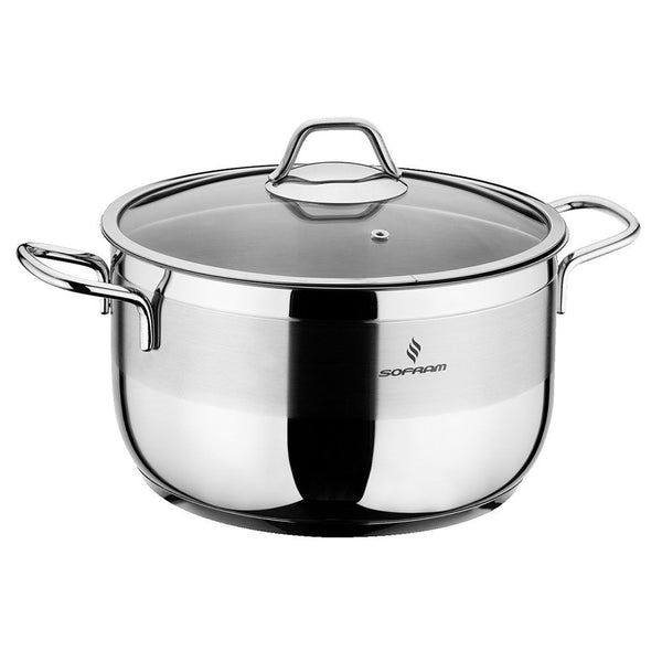 Stainless Steel Deep Stock Pot with Tempered Glass Lid - 18/10 Stainless Steel, 3-Layer Capsule Base for Even Heating