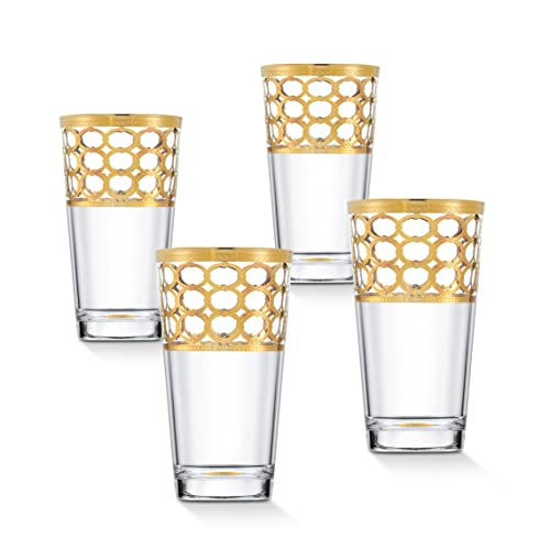 Modern Crystal Infinity Gold Ring Glassware - Set of 4 - High Ball