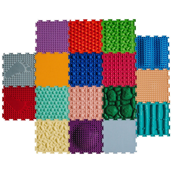 HOMEHUT Ortodon Earthy Tones Modular Sensory Mat - 17 Pieces Interlocking Mats, 9.8x9.8 Inch