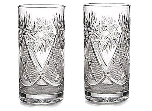 Cut Crystal Highball Tea Glass for Hot/Cold Beverages (11 oz), fits Metal Glass Holder Podstakannik, Vintage (2)
