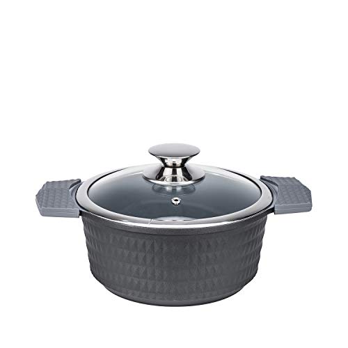 WORLD GIFTS Non-stick Ceramic Coated Cooking Diamond Cast Aluminum Stock Pot Sauce Pan with Glass Lid, 5 quart, 8.5 inch