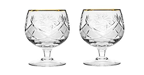 Set of 2 Cut Crystal Brandy Snifter Glasses - 11oz Old Fashioned Vintage Glassware