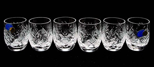 HOMEHUT SET of 6 Russian CUT Crystal Shot Glasses "Barrel" 50ml Hand Made