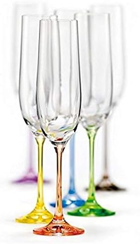 Glasses Multi Colored Rainbow Set of 6, Each Base Different Color, 12-oz