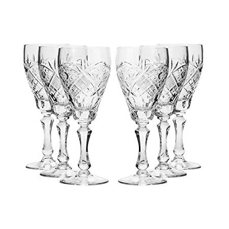 Set of 6, 7.7-Oz Hand Made Vintage Russian Crystal Wine Glasses, Classic Old-fashioned Glassware