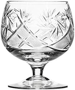 Set of 6 Russian Cut Crystal Cognac Brandy Whiskey Snifters Goblets, Handmade Glassware