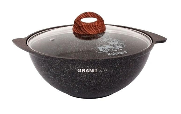 Granit Ultra Non-Stick Kazan for Making Pilaf with Glass Lid – High Thermal Conductivity Cookware - Durable Cast Aluminum Pot, and 6mm Thick Bottom