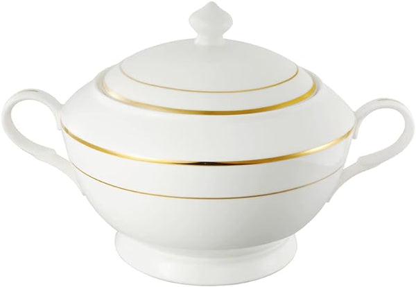 Stylish and Elegant Durable Bone China Soup Tureen with Lid for Hosting Parties and Events - Gold Design