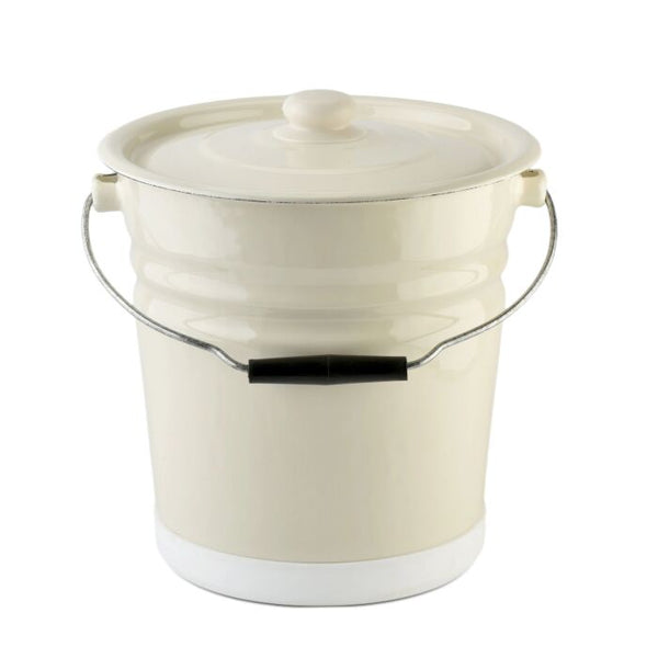 Ivory Enamel Steel Bucket with Lid – Durable Food Safe Storage Container – Rust Resistant Design, 12.7-QT