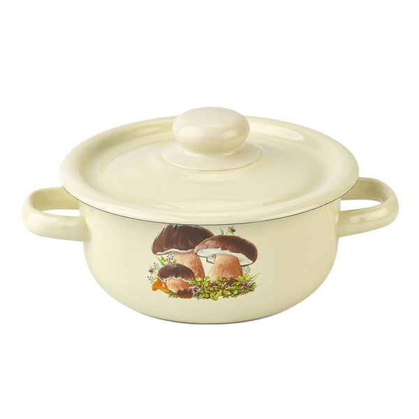 Mushrooms Cylindrical Enamel Pot 1.5L – Healthy Hypoallergenic Nonstick Stock Pot –Gas, Electric & Induction Safe Cookware