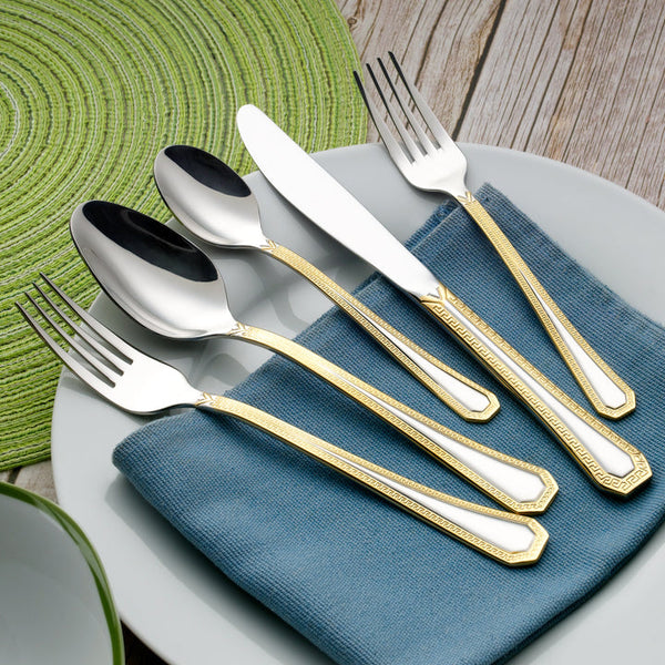 20-Pieces Gold Flatware Set Service for 4 People, 18/10 Stainless Steel Silverware Cutlery Set