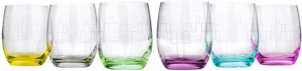 Bohemia Crystal Rocks DOF Glasses Multi Colored Engraved Rainbow Set of 6 - Each Base Different Color No Lead Drinkware