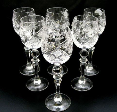 SET of 6 Russian CUT Crystal Shot/sherry Glasses on a Long Stem 60ml / 2oz Hand Made