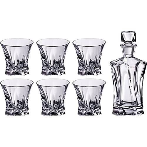 Cooper Collection Modern Crystal Hand-Crafted Decorative Whiskey Set and Bottle