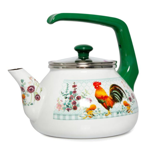 Golden Rooster Enamel Kettle 2.3-Qt - Durable Aluminum Enamel Teapot for Safe, Healthy, and Stylish Boiling