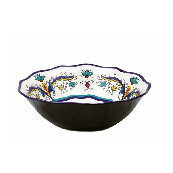 Stylish and Elegant Stoneware Bowl for Hosting Parties, Events - 13 Inches, White and Blue Wavy Bowl