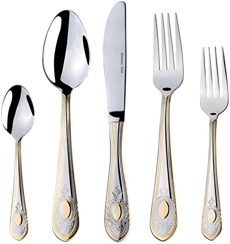 Venezia Collection 40-Pcs. Fine Flatware Set, Silverware Cutlery Dining Service for 8, Premium 18/10 Surgical Stainless Steel, 24K Gold-Plated Trim