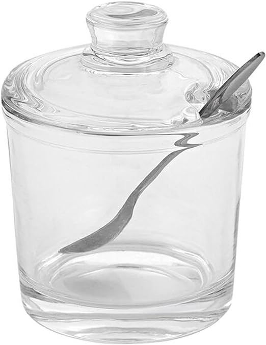 Elegant and Modern Design Jam or Honey Jar with Stainless Spoon - Glass Jar 4.25 Inch