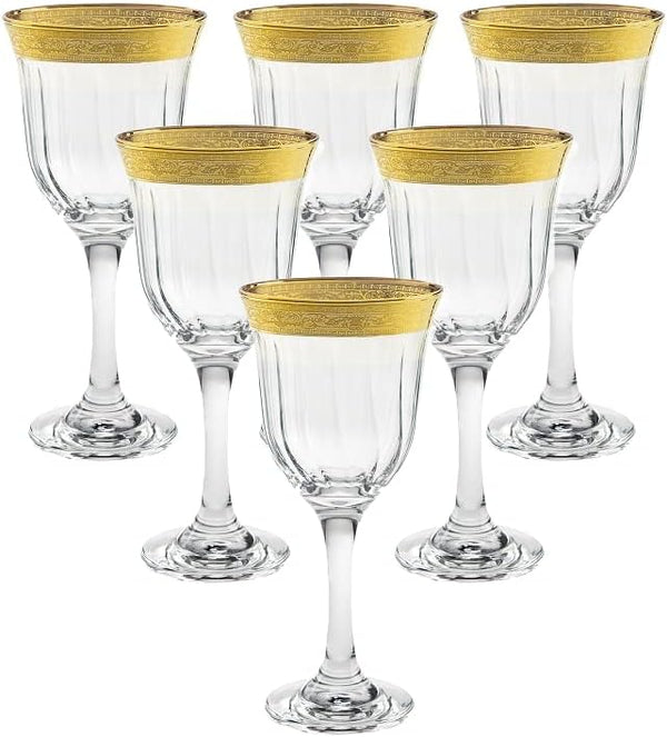 Elegant and Modern Glass-Made Drinkware Set for Hosting Parties Events - 9 oz, Red Wine of 6, Gold