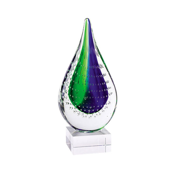 Elegant and Modern Murano Style Art Glass Colorful Centerpiece - Teardrop On Base, 10.5 Inches