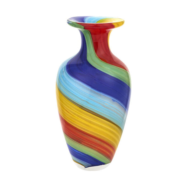 Murano Style Art Glass Decorative Vase in Urn Shape, Rainbow Design for Home Decor