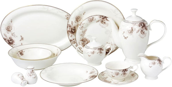 Stylish and Elegant 57 Pieces Bone China Dinnerware Set Service for 8 People - Cora, 57 Piece