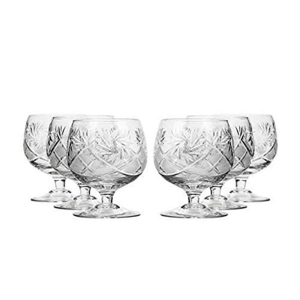 Russian Cut Crystal 10 Oz Brandy Glass Set for Hosting Parties and Events - Gold Rim, Set of 6