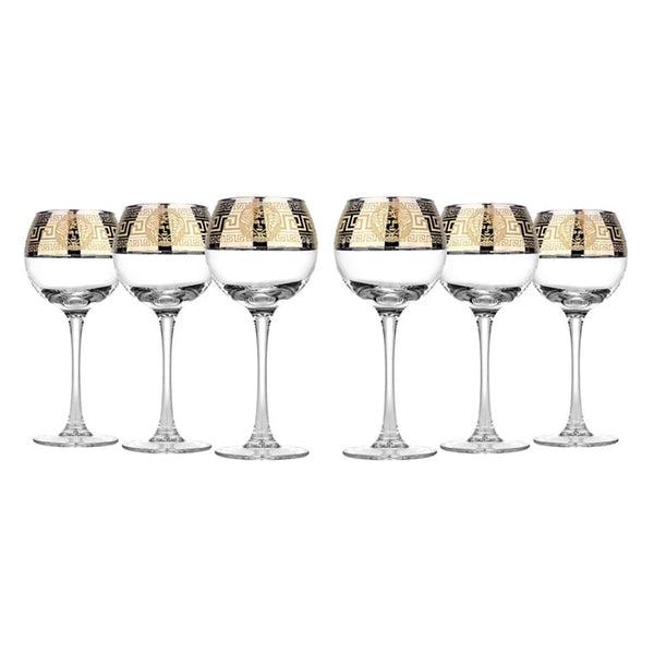 Versailles Wine Glasses Set of 6 - Elegant Gold-Plated Engraved Design, Classic Gold Crystal Glass, 9.5 oz