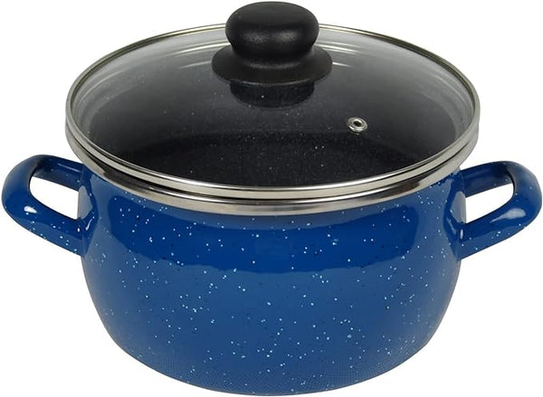 Enamel Stock Pot Cooking Pot and Glass Lid for Partyware - Aquamarine