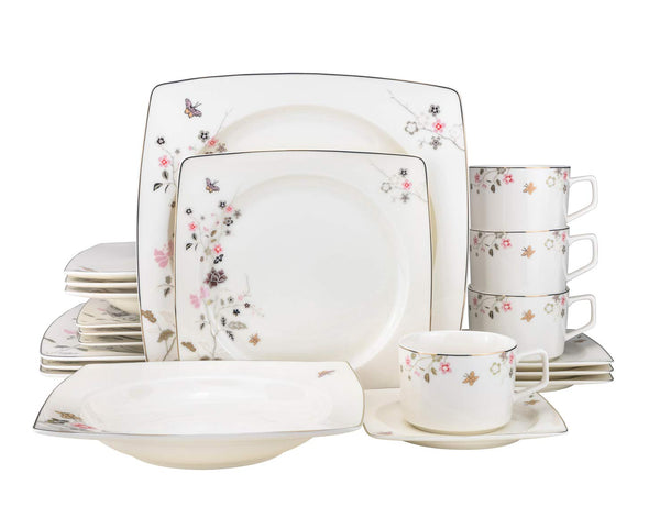 Euro Porcelain 20-Piece Dinnerware Set for 4, 24 kt Gold-plated Luxury Bone China Tableware