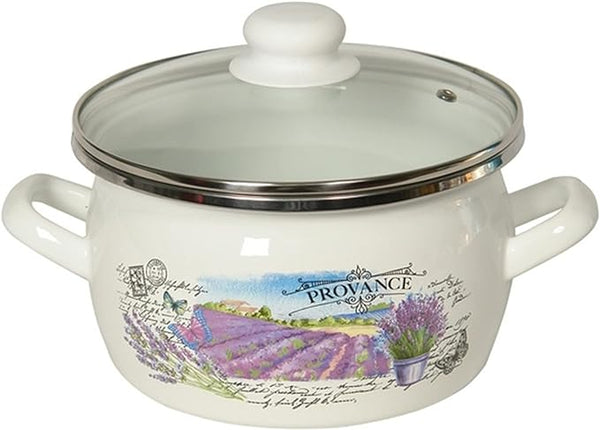 Enamel Stock Pot Cooking Pot and Glass Lid for Partyware - Lavender