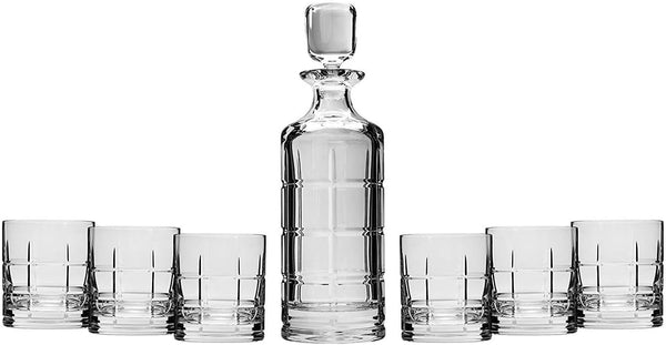 Tartan Collection Modern Crystal Hand-Crafted Decorative Whiskey Set of 1+6