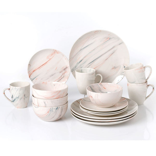 Stylish and Elegant 16 Piece Marble Porcelain Dinnerware Set for Hosting Parties and Events - Set of 4