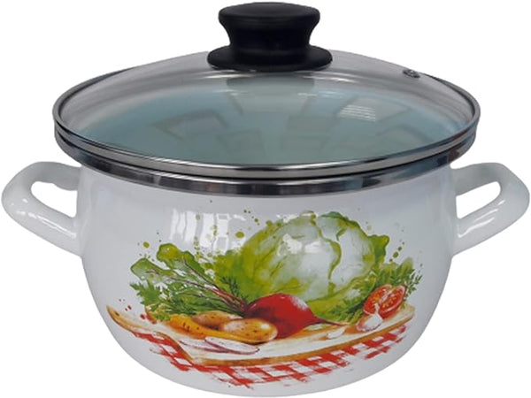 Stylish Enamel Stock Pot Cooking Pot and Glass Lid for Partyware - Vegetables