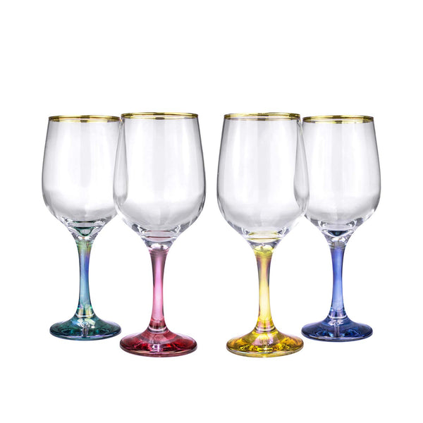 Cristalleria Fratelli Fumo Italian Crystal Wine Water Beverage Glasses, 24 Kt Gold Rimmed Multi-color Goblets, Hand Made in Italy, Set of 4 (Nicole)