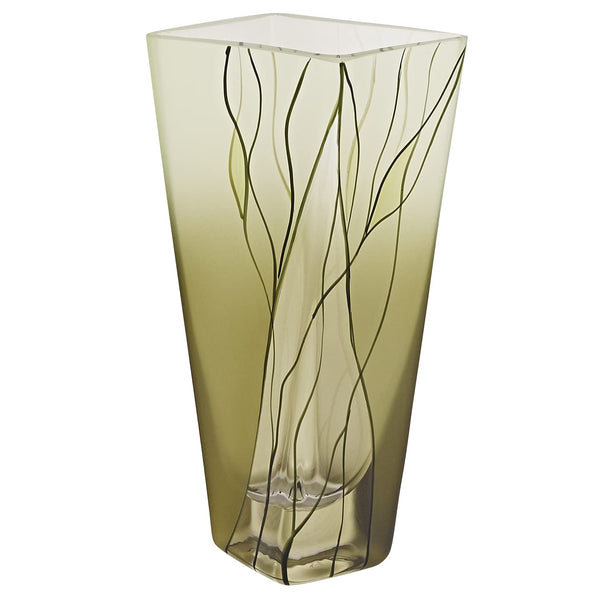 Elegant and Modern Evergreen European Mouth Blown Hand Decorated Crystal Vases for Home Decor