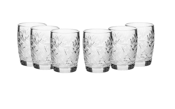 SET of 6 Old-fashioned Handmade Russian Vintage Cut Crystal Stemless Shot Vodka Glasses, 50 ml