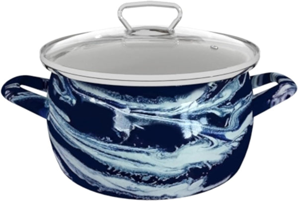 Stylish Enamel Stock Pot Cooking Pot and Glass Lid for Partyware - Shake Pale Blue