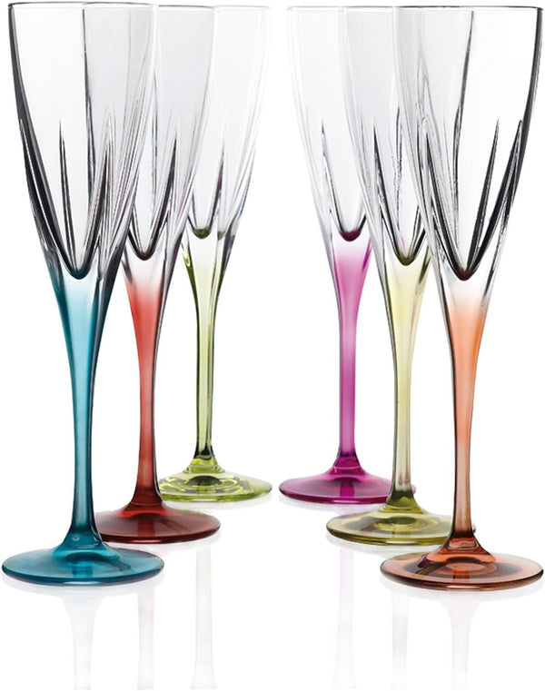 Set of 6 Crystal Glassware Champagne Set - Multicolor, 5 oz