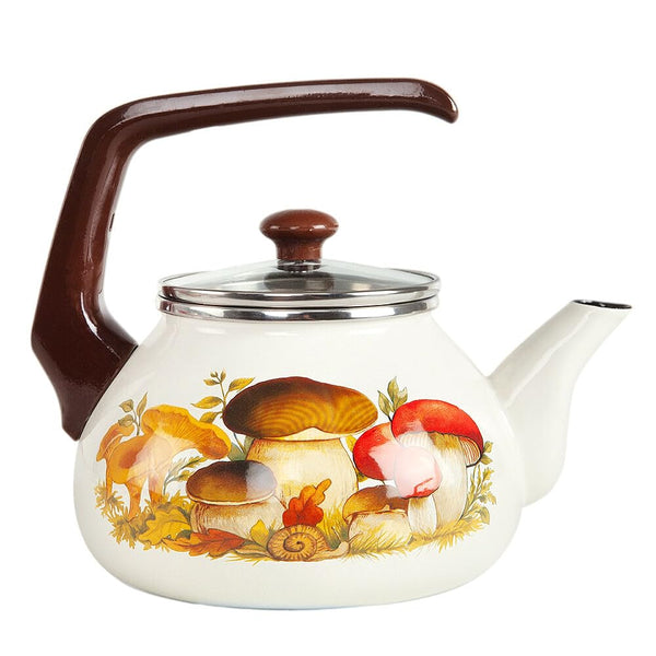 Mushrooms Enamel Kettle 2.3-qt - Perfect for Gas, Electric Stovetops - Durable, PFOA/PTFE-Free, and Heat-Retaining Design