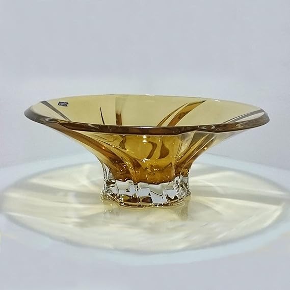 WORLD GIFTS Mozart Amber Collection Modern Crystal Hand-Crafted Decorative Bowl - 12 Inches Bowl, Amber