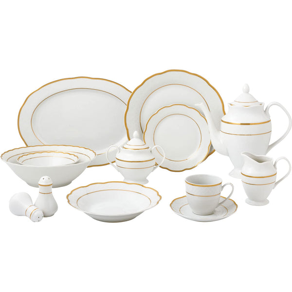 Stylish and Elegant 57 Pieces Porcelain Dinnerware Set for 8 People - Home Trends, Gold Border