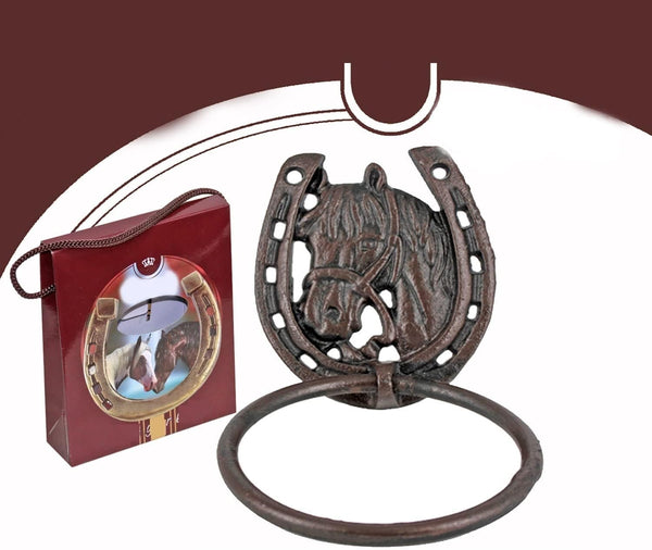 Durable Metal Decorative Horseshoe Knocker for Indoor and Outdoor Front Door with a Gift Box, 7x5.5x1.5 Inches