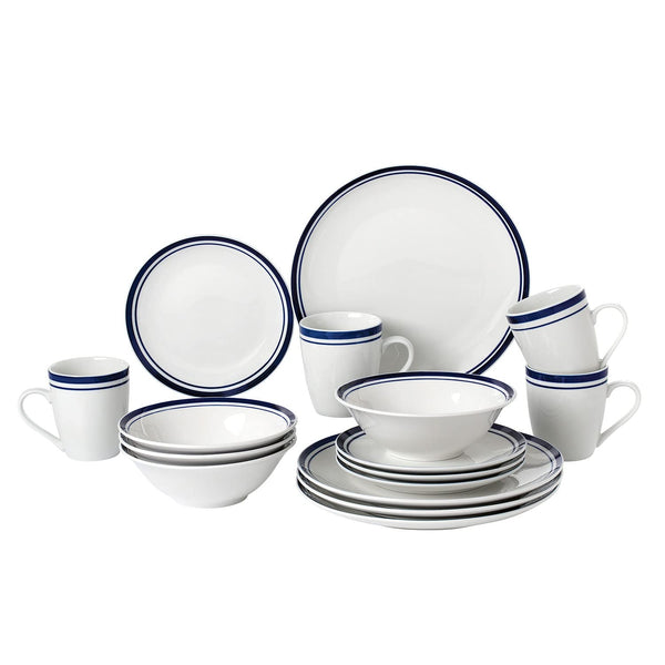 Stylish and Elegant 16 Piece Stripe Porcelain Glossy Dinnerware Set for Parties and Events, Set of 4