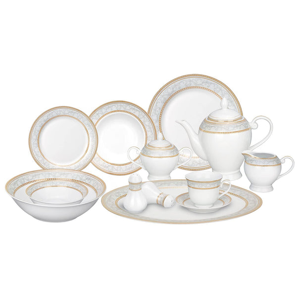 Stylish and Elegant 57 Pieces Porcelain Dinnerware Set for 8 People, Hosting Parties and Events