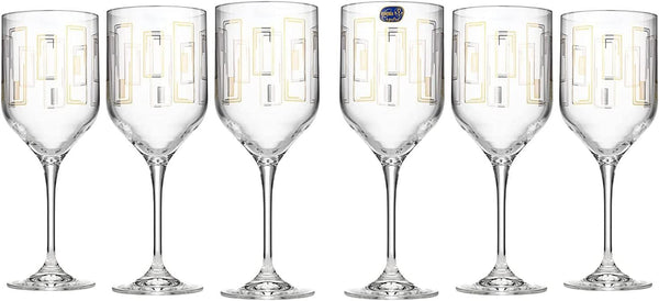 Set of 6 Uma Luxury Decorative Design Contour Gold Wine Glass - 12 oz, White Wine Goblet